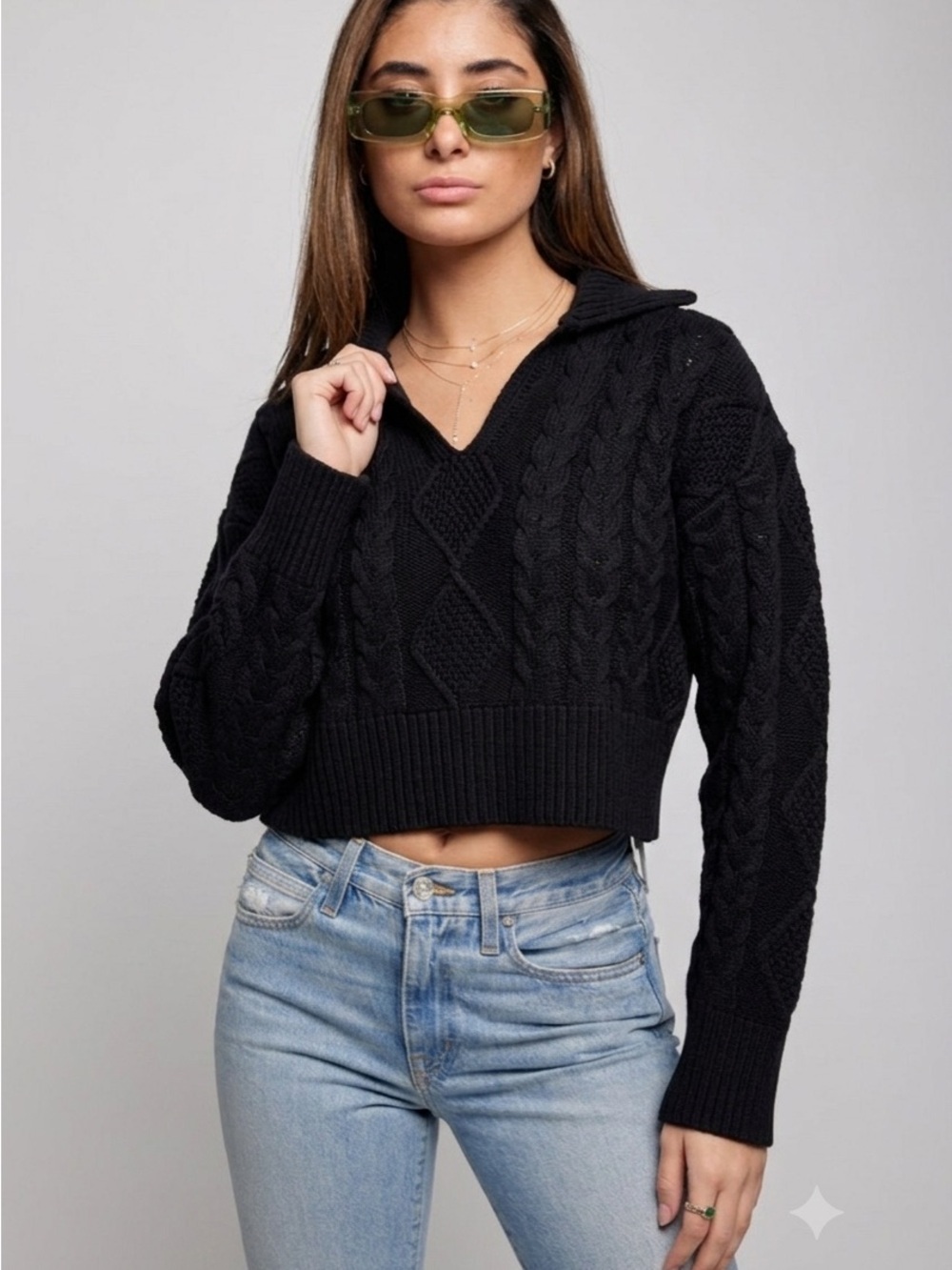 SABLYN Anaya Black Cable-Knit V-Neck Sweater (125)